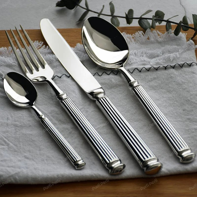 Bellemont Roman Flatware Set — Heavyweight, Classical Pillar Design - Desfino