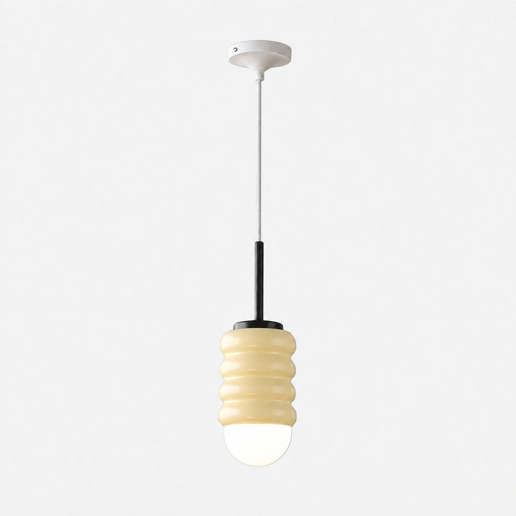 Iron Ribbed Shade Pendant Lamp — Cream Ceiling Light, Slim Stem