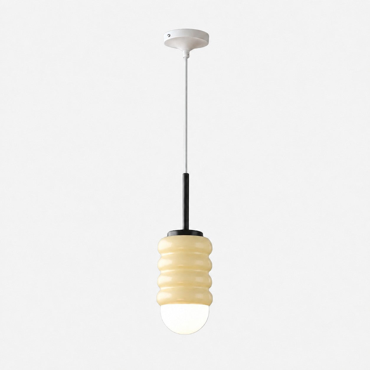 Iron Ribbed Shade Pendant Lamp — Cream Ceiling Light, Slim Stem