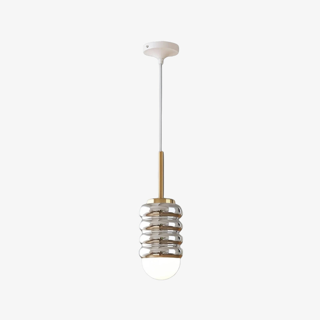 Iron Ribbed Shade Pendant Lamp — Cream Ceiling Light, Slim Stem