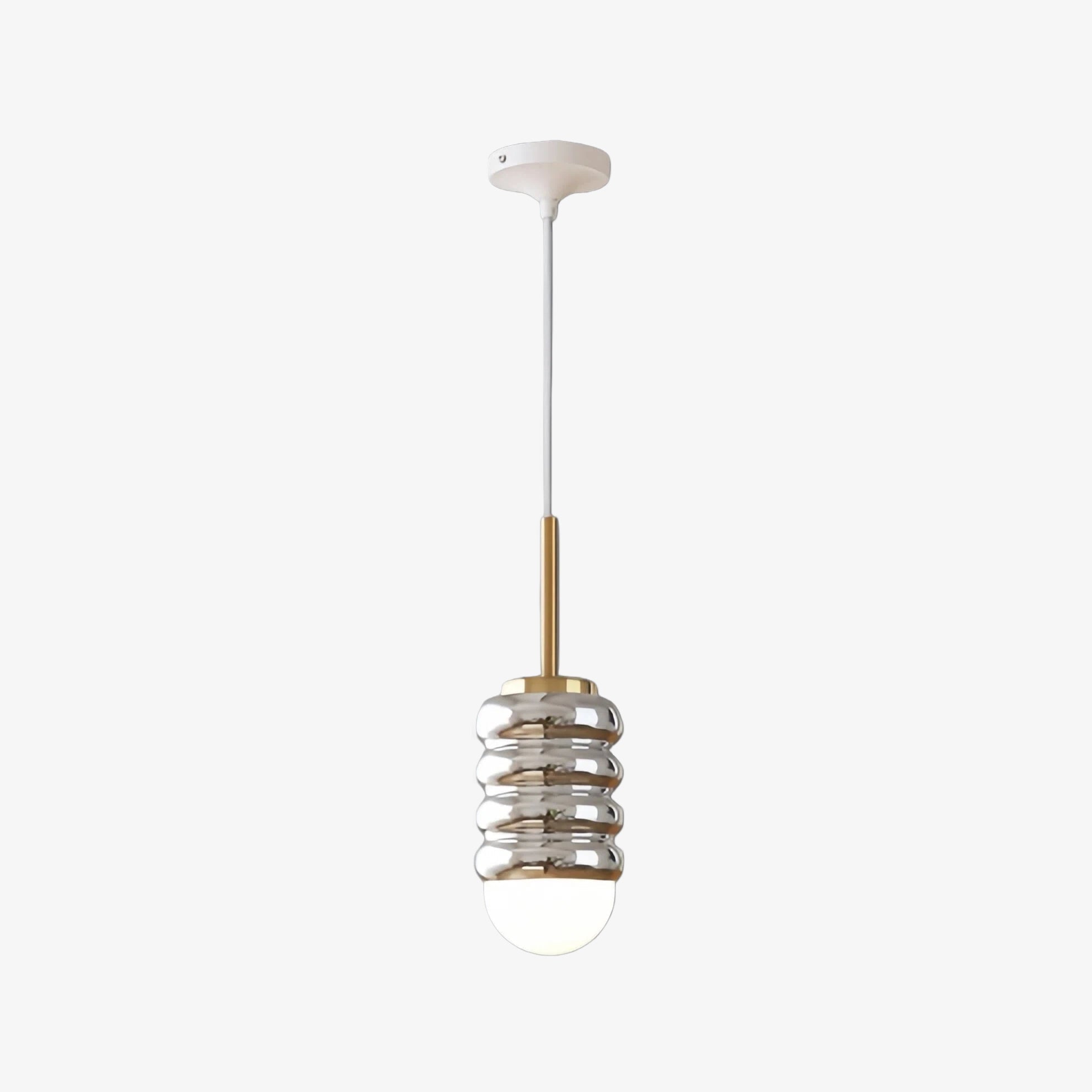 Iron Ribbed Shade Pendant Lamp — Cream Ceiling Light, Slim Stem