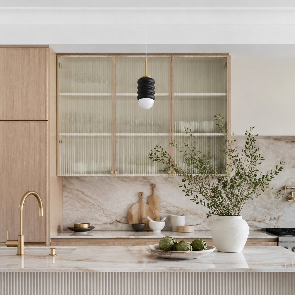 Iron Ribbed Shade Pendant Lamp — Cream Ceiling Light, Slim Stem