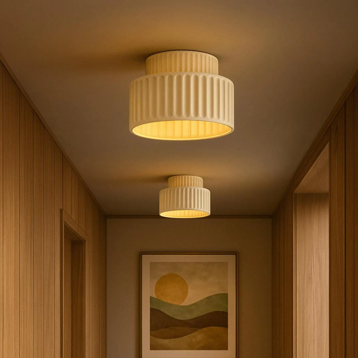 Candeeiro de teto semiencastrado Arcadia de 1 luz, abajur creme - Desfino