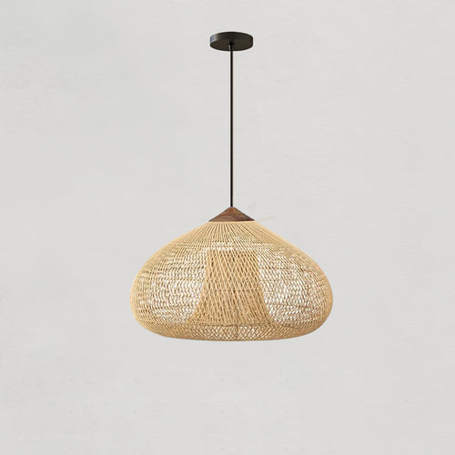 Braided Rattan Harp Pendant Lamp — Artisan Handwoven Pattern