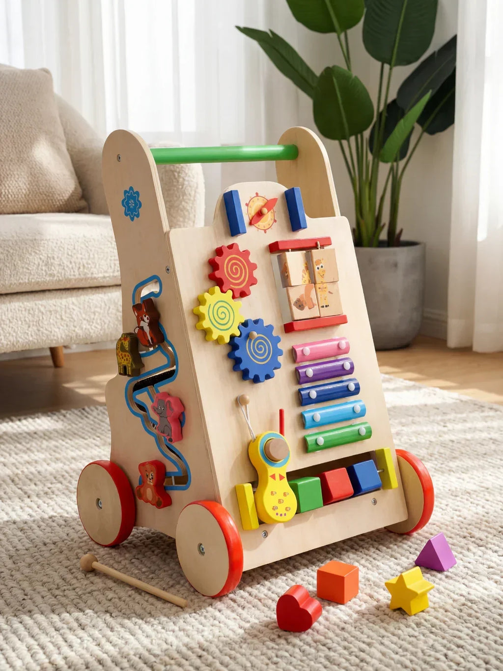 Wooden Baby Push Walker — Colorful Educational Activity Panel