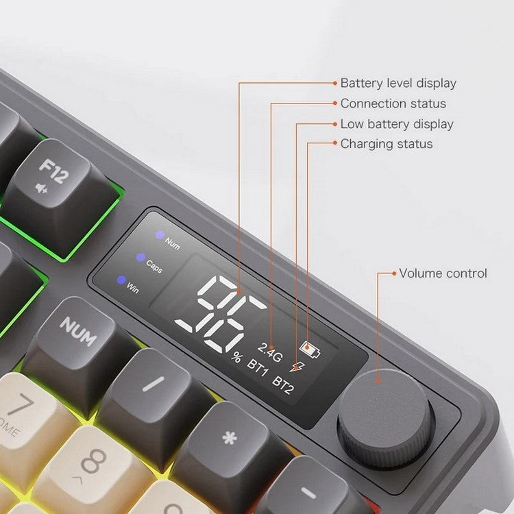 Zephyr tyst mekaniskt Bluetooth-gamingtangentbord med display - Desfino