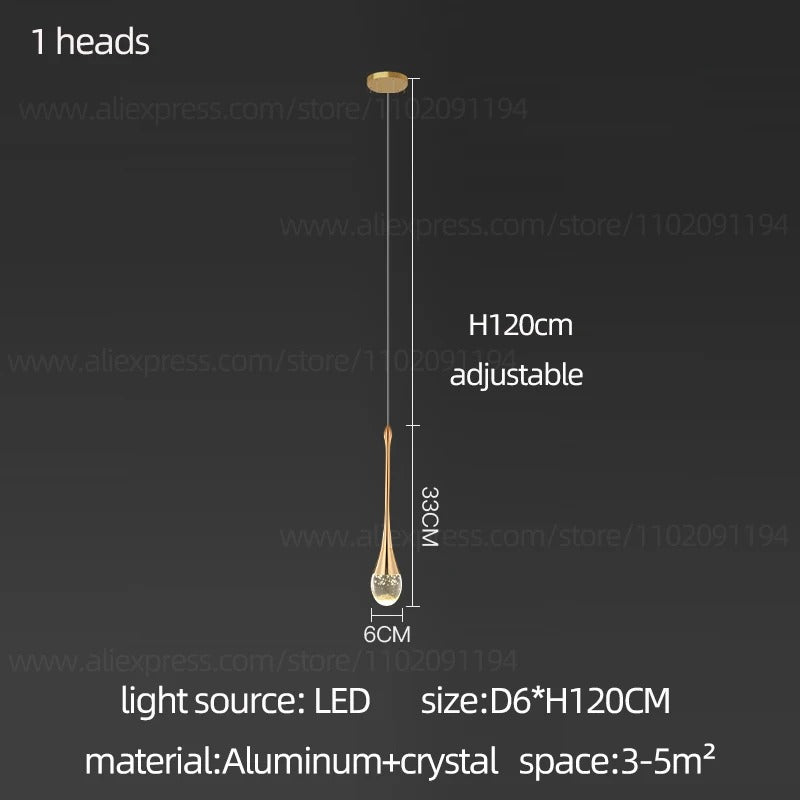 鎏金水滴水晶吊灯 — 暖光 LED 灯具 - Desfino