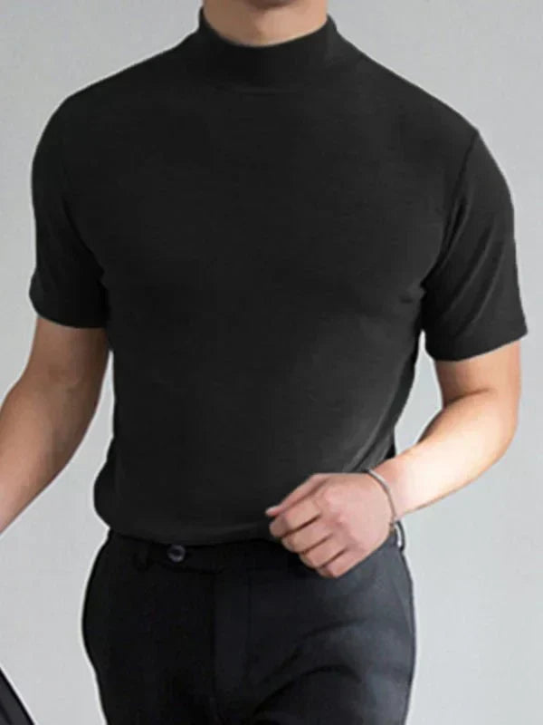 Camiseta de cuello alto simulado para hombre — Corte entallado, manga corta - Desfino