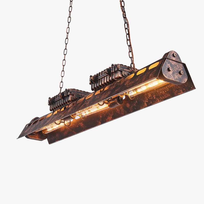 Lineare Steampunk-Kronleuchter-Pendelleuchte Industrax – Deckenbeleuchtung mit Vintage-Metallrahmen