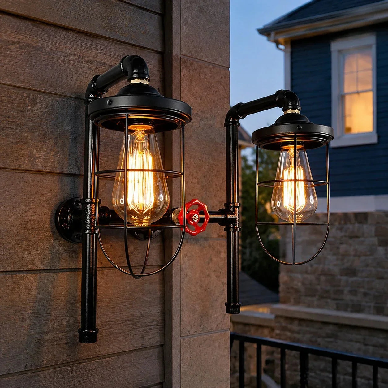 Wall Sconce — Vintage Cage Shade, Industrial Pipe Style