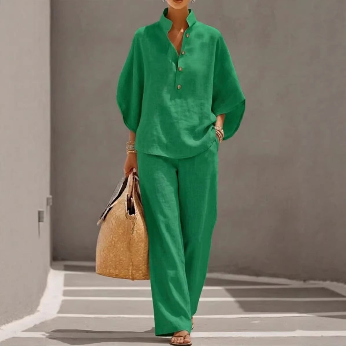 Minimalist Linen Two-Piece Lounge Set for Women