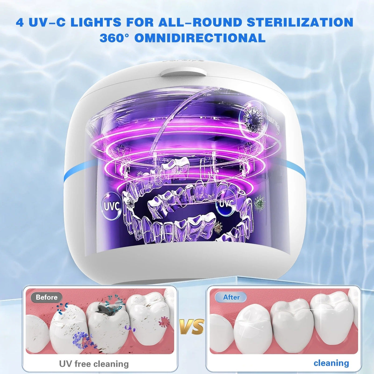PureVive ultraljudsrengörare för tänder Pro — 42 000 Hz, UV-C-sterilisering - Desfino