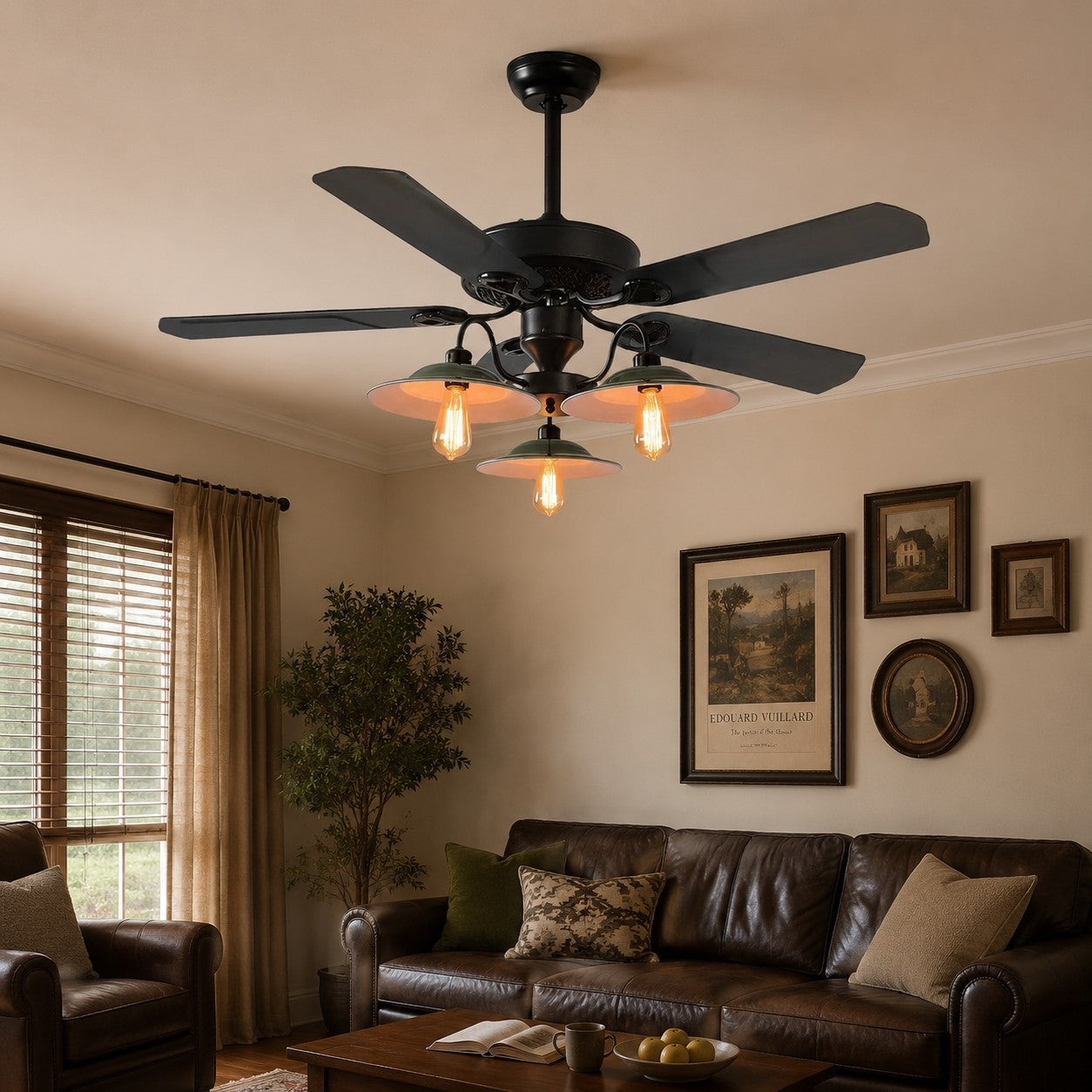 Industrielle Deckenventilatorleuchte – Flügel aus Holz oder Eisen, Größen 42 oder 52 Inch