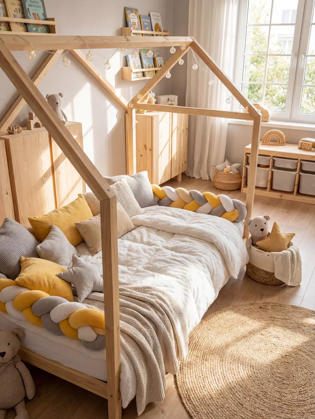 Geflochtener Babybett-Umrandungsschutz aus terrakottafarbenem Samt – sicherer gepolsterter Rand