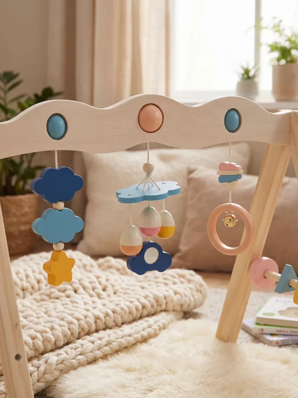 קשת פעילות לתינוקות מעץ טבעי - מתקן משחק חושי לתינוקות ולפעוטות - Desfino