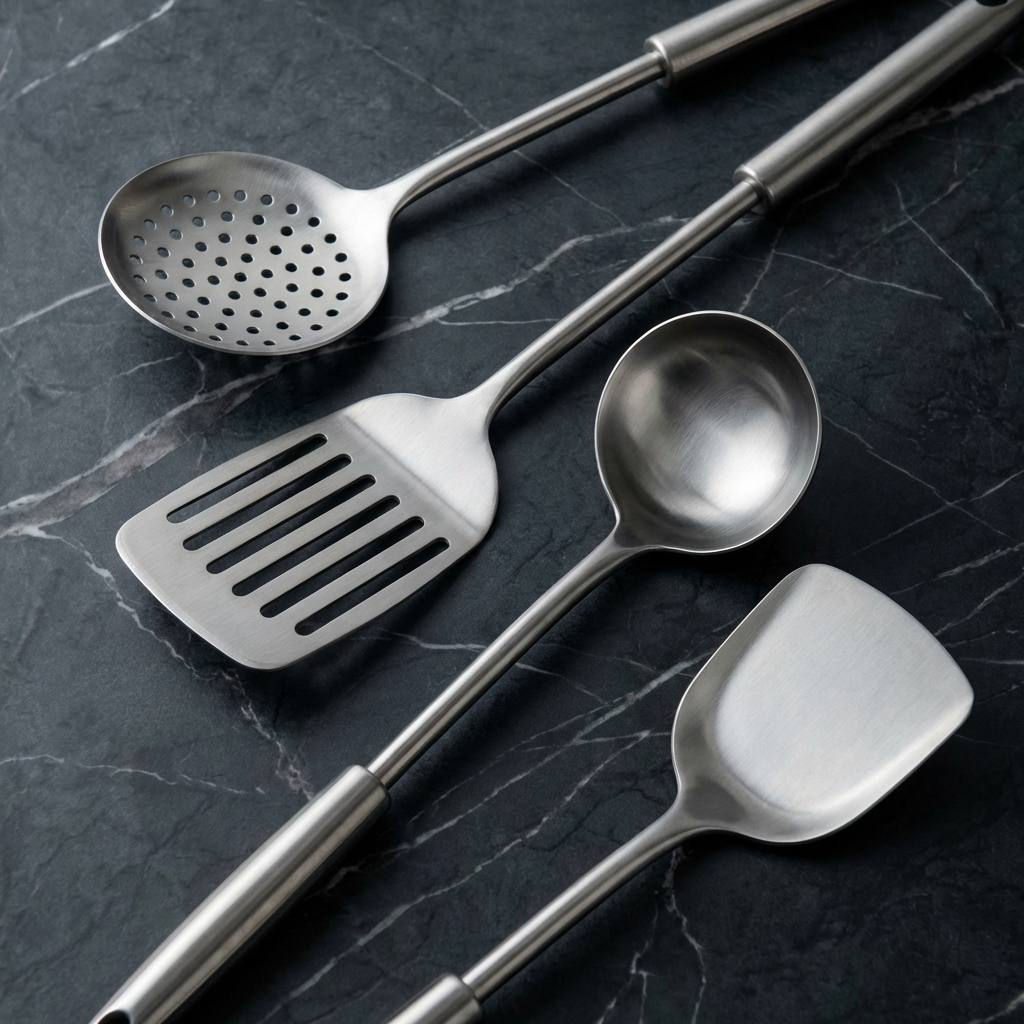 4-Piece Titanium Kitchen Utensil Set — 35cm Wok Spatula, Soup Ladle, Slotted Spoon & Spatula Knife