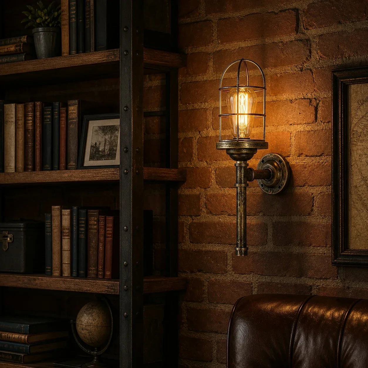 Industrielle Käfig-Wandleuchte, Vintage-Wandlampe aus Metall, sichtbares Leuchtmittel, wahlweise mit einem oder zwei Köpfen