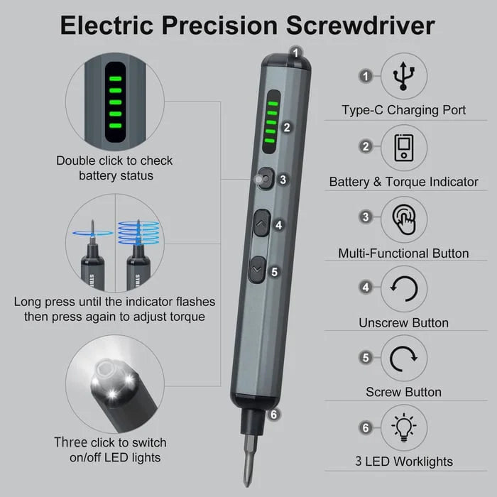 Kit de destornillador eléctrico de precisión LumaGrip 68 en 1 con LED - Desfino