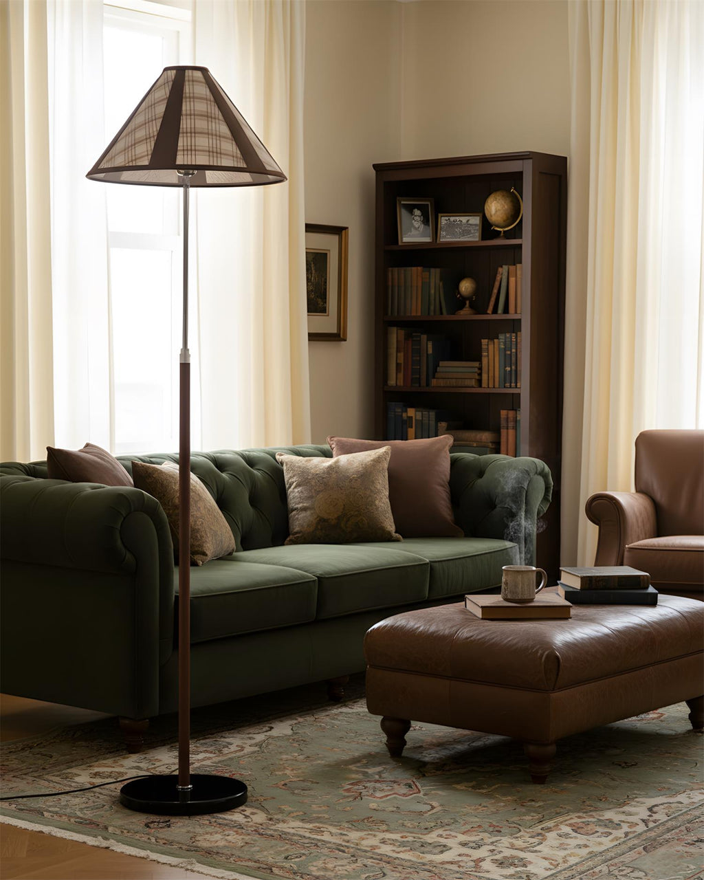 Hearthline Floor Lamp — Slim Silhouette, Plaid-Inspired Design