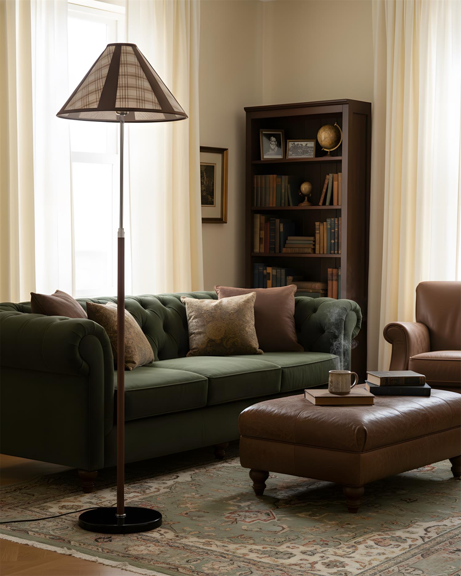 Hearthline Floor Lamp — Slim Silhouette, Plaid-Inspired Design
