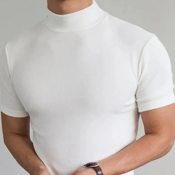 Camiseta de cuello alto simulado para hombre — Corte entallado, manga corta - Desfino
