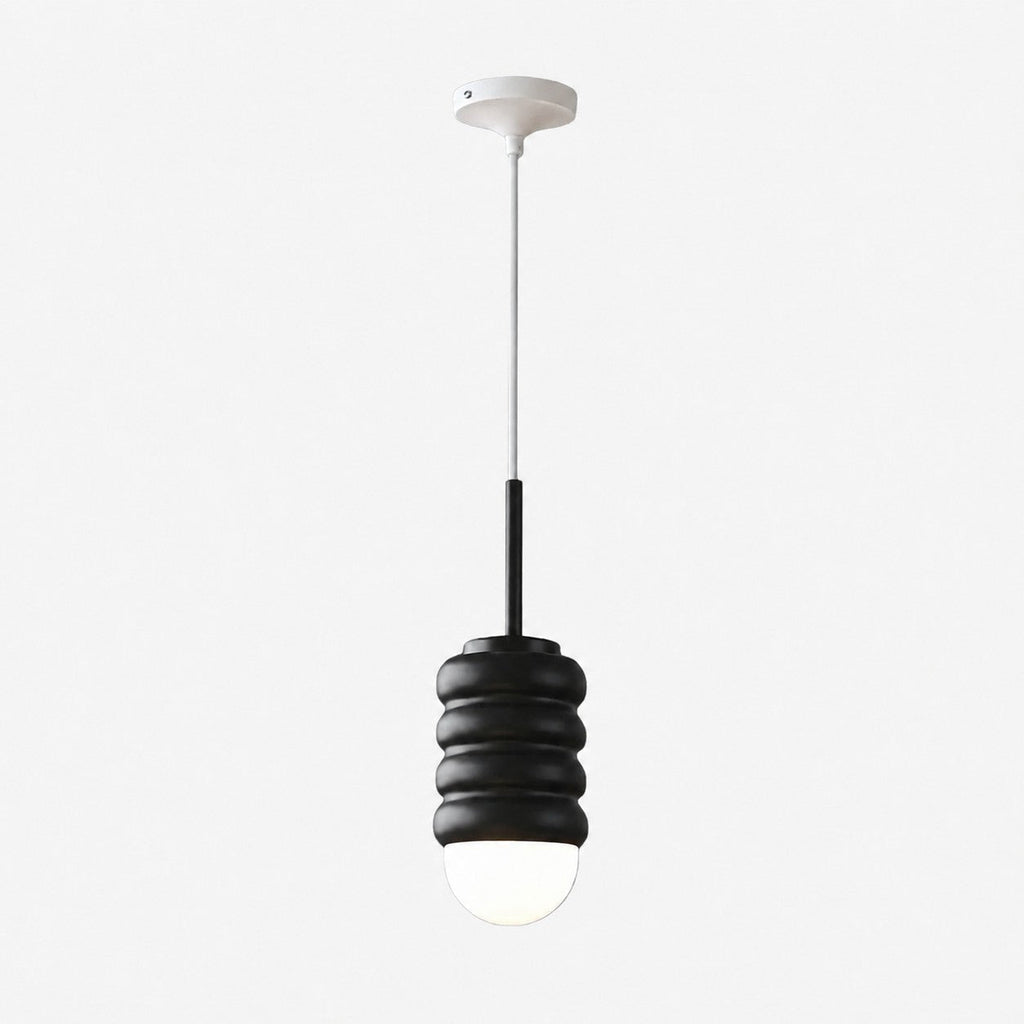 Iron Ribbed Shade Pendant Lamp — Cream Ceiling Light, Slim Stem
