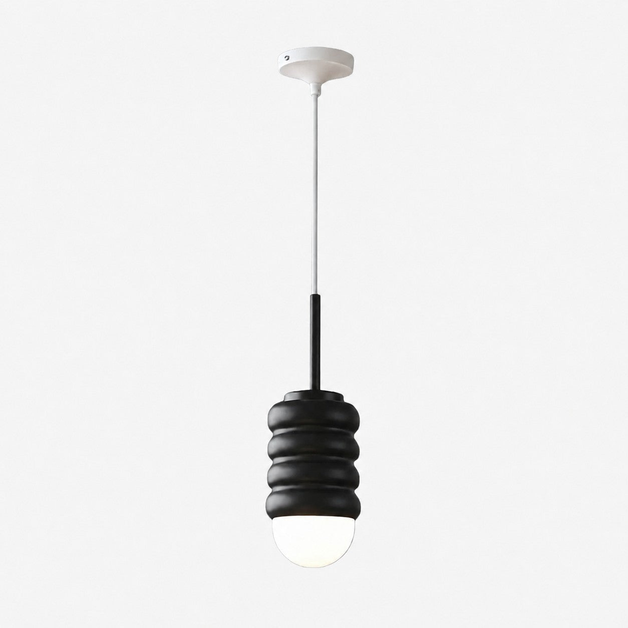 Iron Ribbed Shade Pendant Lamp — Cream Ceiling Light, Slim Stem