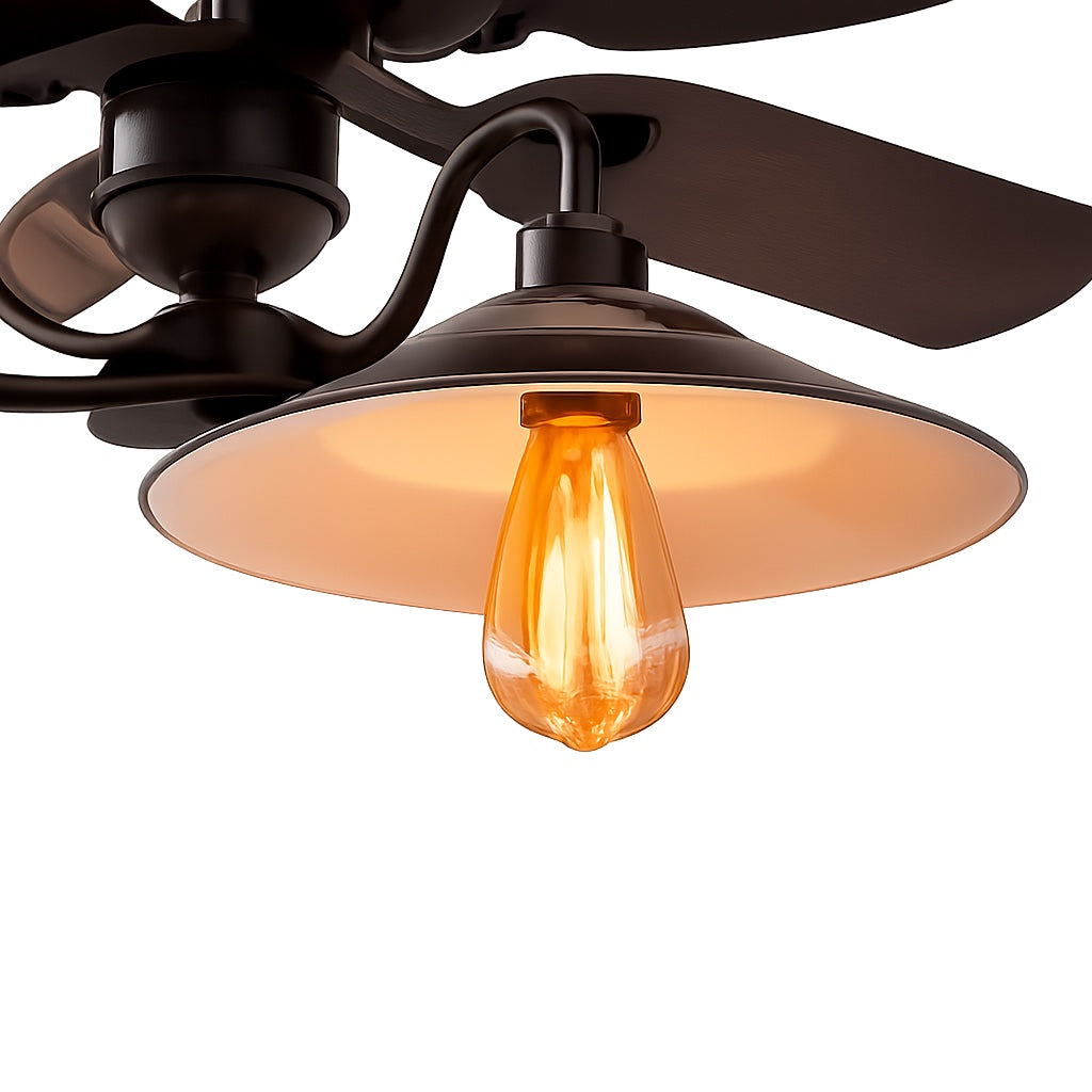 Industrielle Deckenventilatorleuchte – Flügel aus Holz oder Eisen, Größen 42 oder 52 Inch