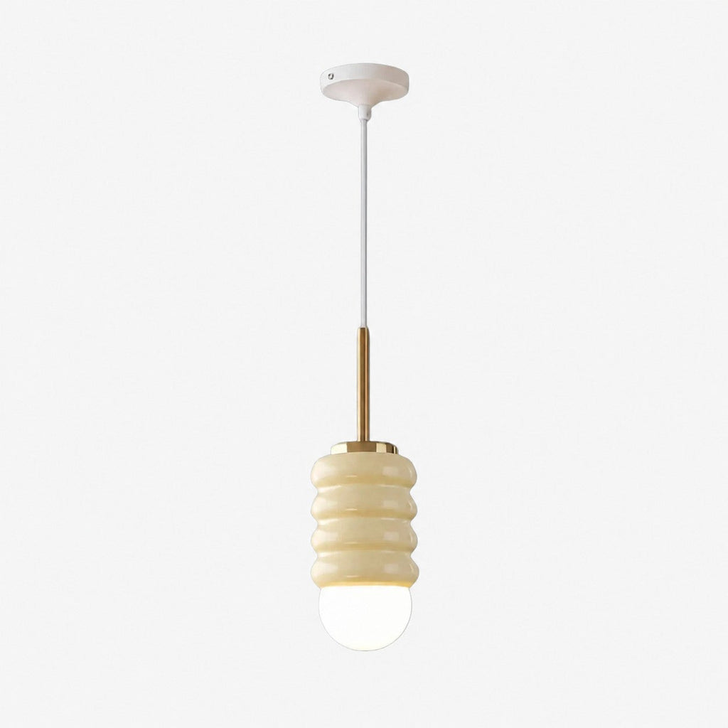Iron Ribbed Shade Pendant Lamp — Cream Ceiling Light, Slim Stem
