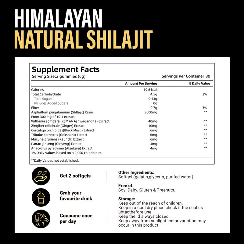 Gumové bonbony Shilajit z Himálaje — podpora energie, vytrvalosti a vitality - Desfino