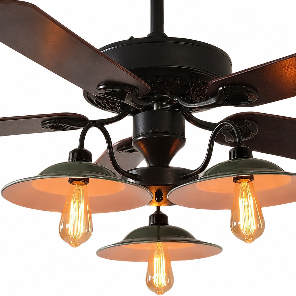 Industrielle Deckenventilatorleuchte – Flügel aus Holz oder Eisen, Größen 42 oder 52 Inch