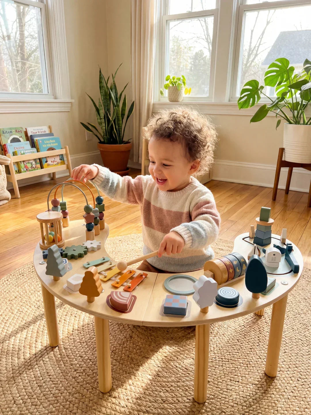 Crescent Moon Multi-Activity Table — Integrated Road Circuit, Open Playtop