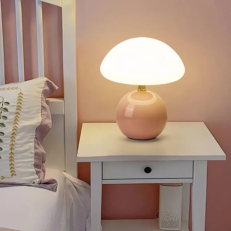 مصباح طاولة Bellemuse فرنسي كريمي على شكل فطر — طراز باوهاوس عتيق - Desfino
