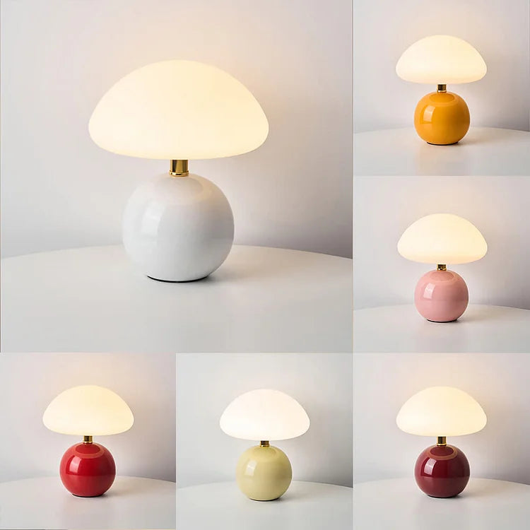 Calvryn Cream Mushroom Table Lamp — Vintage Bauhaus Style, 20 cm Diameter