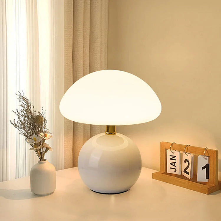 Calvryn Cream Mushroom Table Lamp — Vintage Bauhaus Style, 20 cm Diameter
