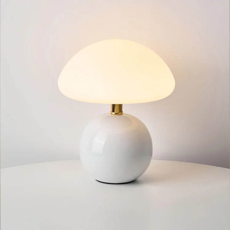 Calvryn Cream Mushroom Table Lamp — Vintage Bauhaus Style, 20 cm Diameter