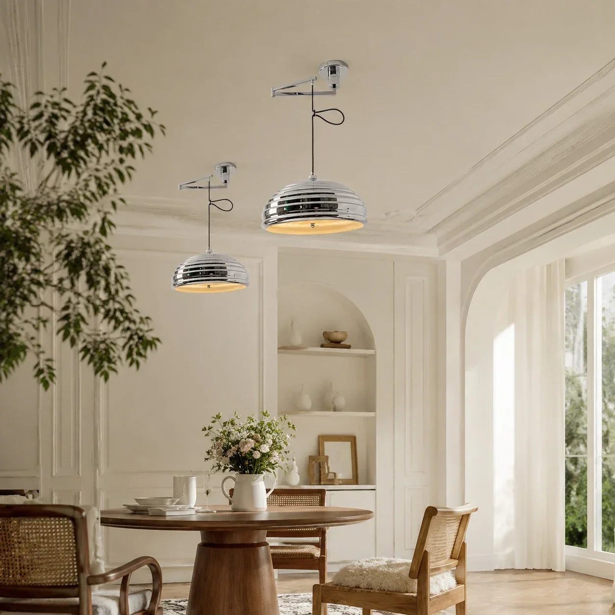 Bauhaus Adjustable Arm Pendant Light — Polished Chrome Industrial Finish
