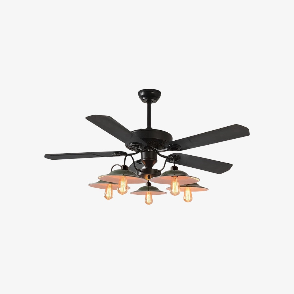 Industrielle Deckenventilatorleuchte – Flügel aus Holz oder Eisen, Größen 42 oder 52 Inch