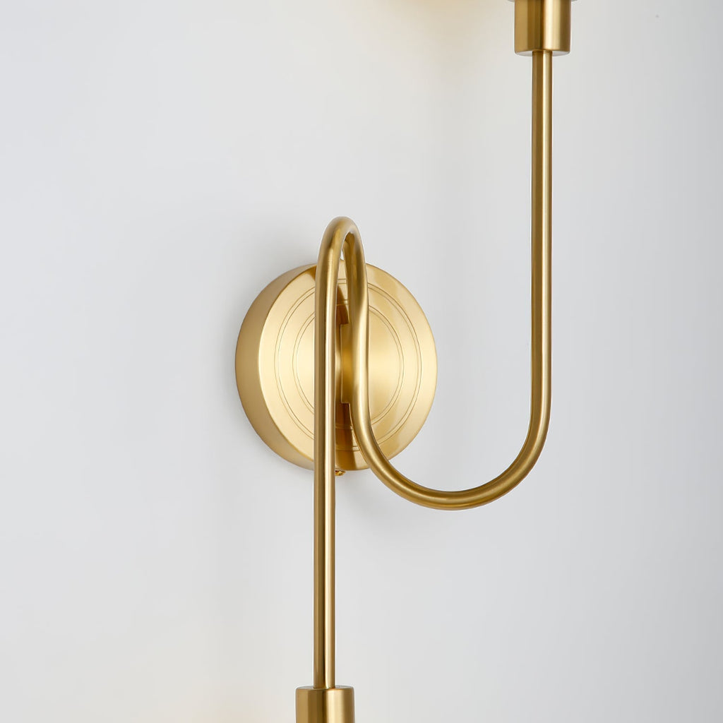 Holten Brass Armed Sconce — Two White Glass Globes