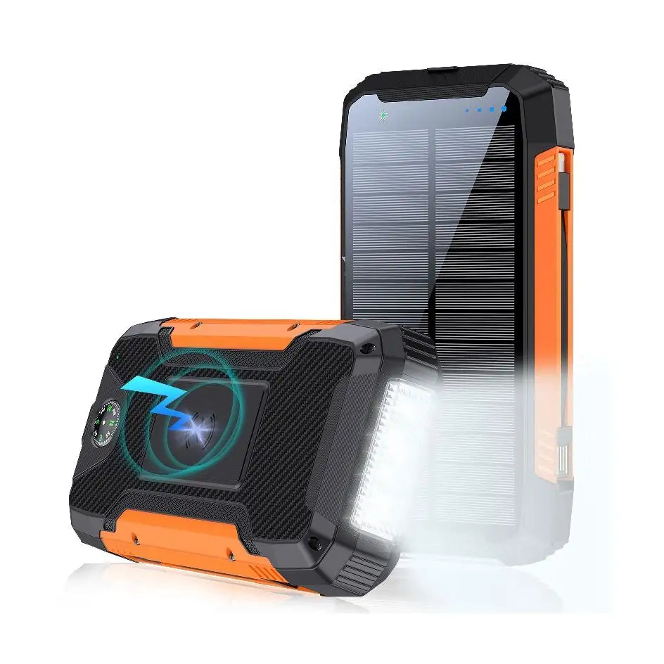 LumiVolt 30,000mAh vattentät solcellsladdare — 5W Qi, 2x USB, lampa - Desfino