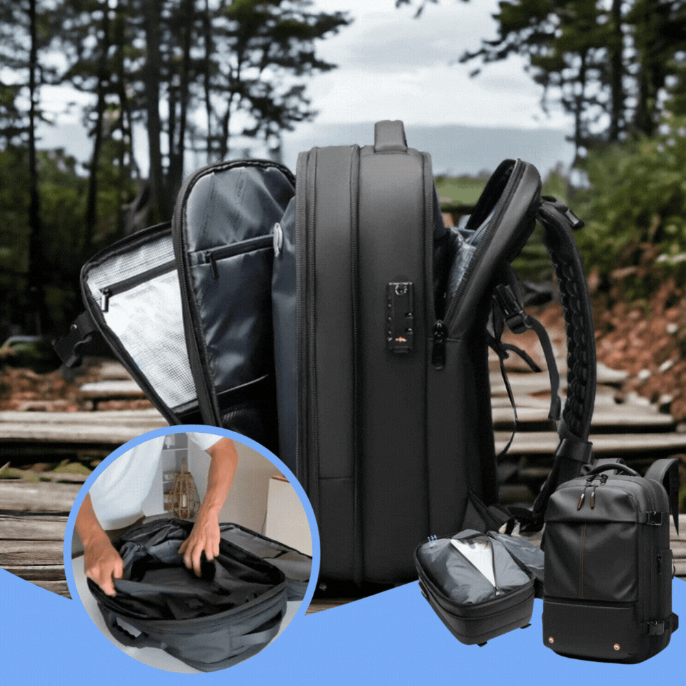 Mochila de viagem expansível AstraVoyage de 60L — compartimento para artigos secos/molhados - Desfino