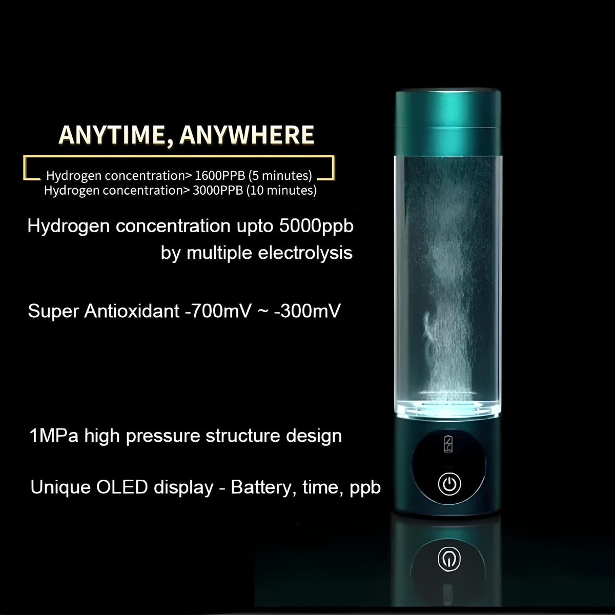 Borraccia ionizzatrice d’acqua all’idrogeno NovaHydro Elite 5000ppb — SPE PEM - Desfino