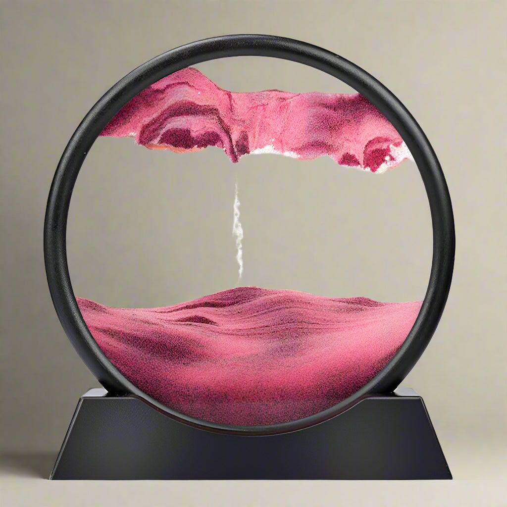 AstraSands 3D-Sanduhr mit Wüstensand — Kreisförmige kinetische Sandskulptur