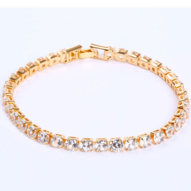 AstraLuxe Chain Tennis Bracelet — Geometric Link Pattern, Zirconia Accents