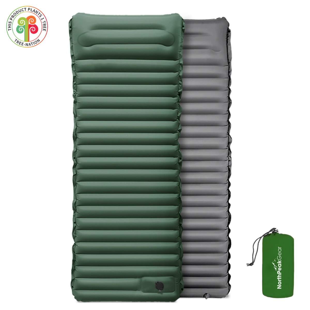 Ultralet liggeunderlag til camping — 10 cm tykkelse, indbygget fodpumpe, Snap-Lock-forbindelser