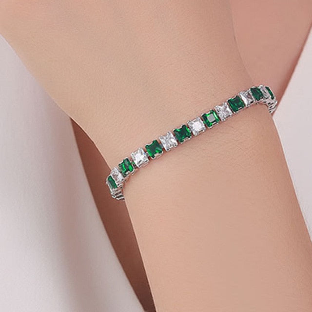 AstraLuxe Chain Tennis Bracelet — Geometric Link Pattern, Zirconia Accents