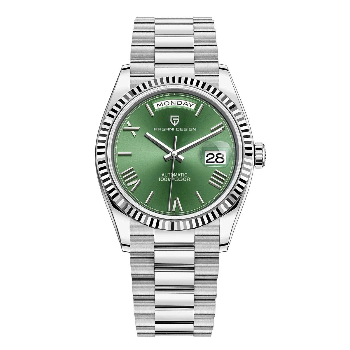 Aurelio Automatik-Herrenuhr aus Edelstahl—Automatischer Aufzug, Tag-Datum-Anzeige - Desfino