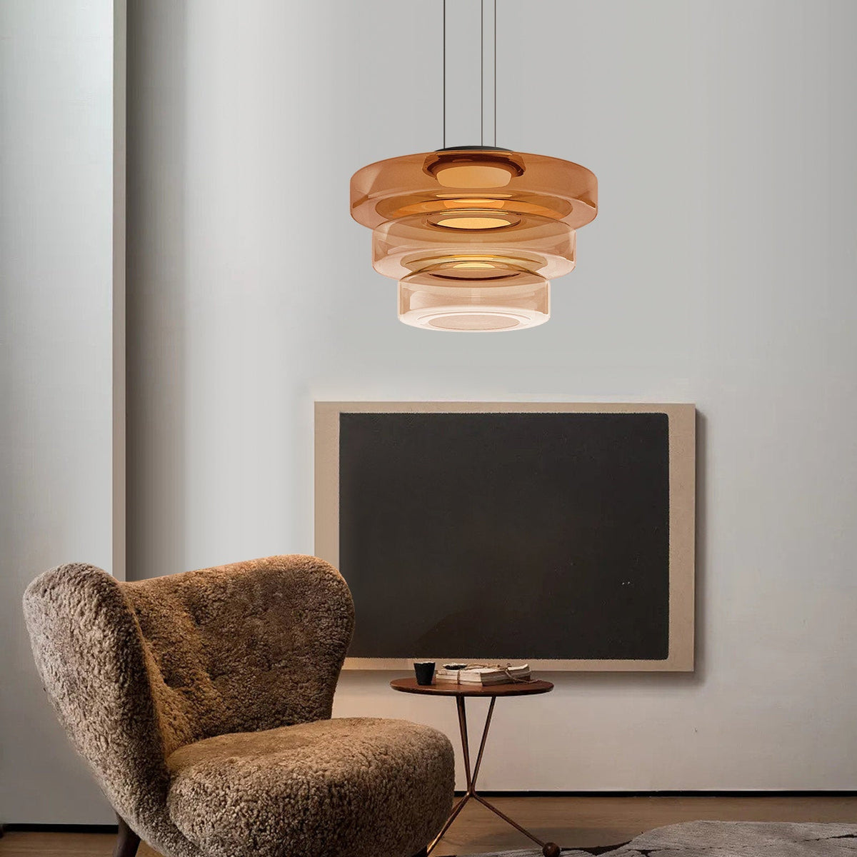 Suspension de plafond en verre Asteron inspirée de la lune et du Bauhaus - Desfino