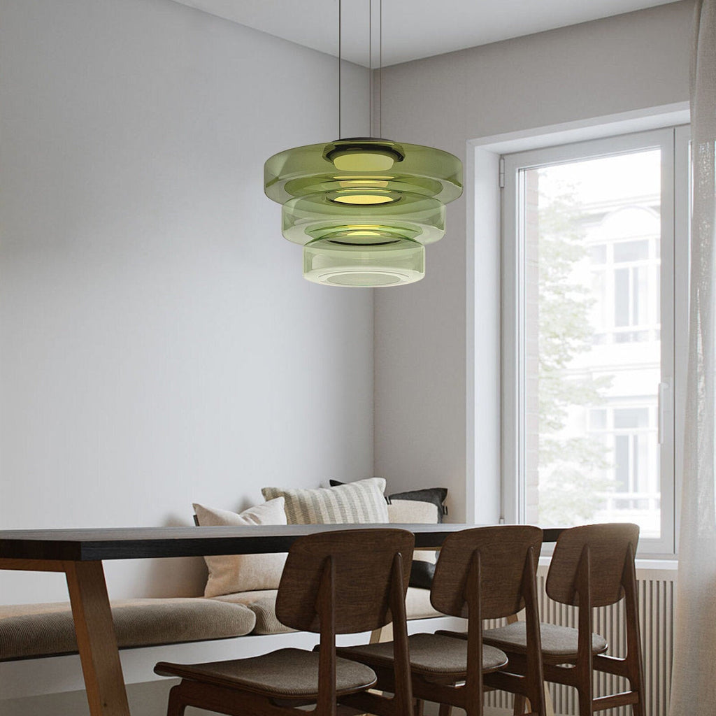 Suspension de plafond en verre Asteron inspirée de la lune et du Bauhaus - Desfino