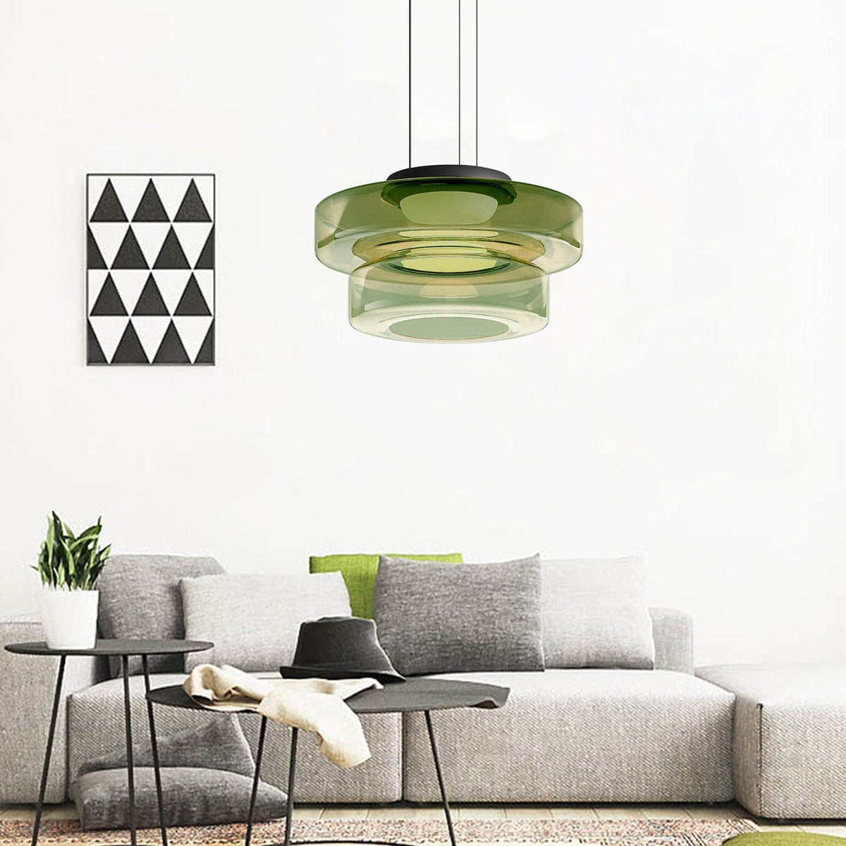 Suspension de plafond en verre Asteron inspirée de la lune et du Bauhaus - Desfino